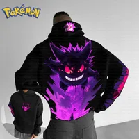 Pokémon Anime Gengar Erchuang Sudadera con capucha pintada para hombres y mujeres Otoño/Invierno nuevo Y2K Harajuku suéter Casual de gran tamaño Top