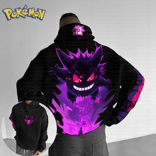 Pokémon Anime Gengar Erchuang Sudadera con capucha pintada para hombres y mujeres Otoño/Invierno nuevo Y2K Harajuku suéter Casual de gran tamaño Top