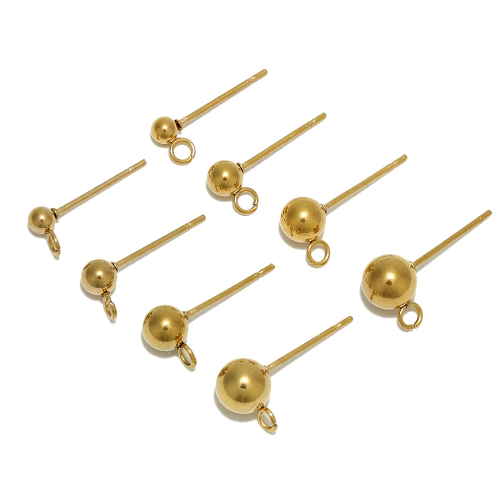 Pendientes de acero inoxidable con forma de bola para mujer, aretes de Color dorado de 3, 4, 5 y 6mm, con anillos de salto, accesorios para hacer