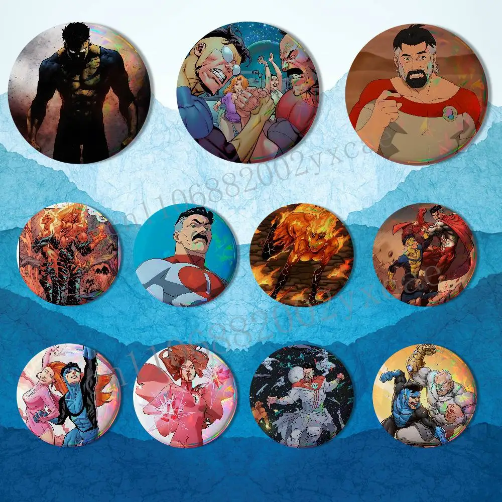 Volcanikka Nolan Grayson Satan Invincible 58mm 44mm Round Pins Creativity Printed Pictures Text Metal Lapel Badges Brooches