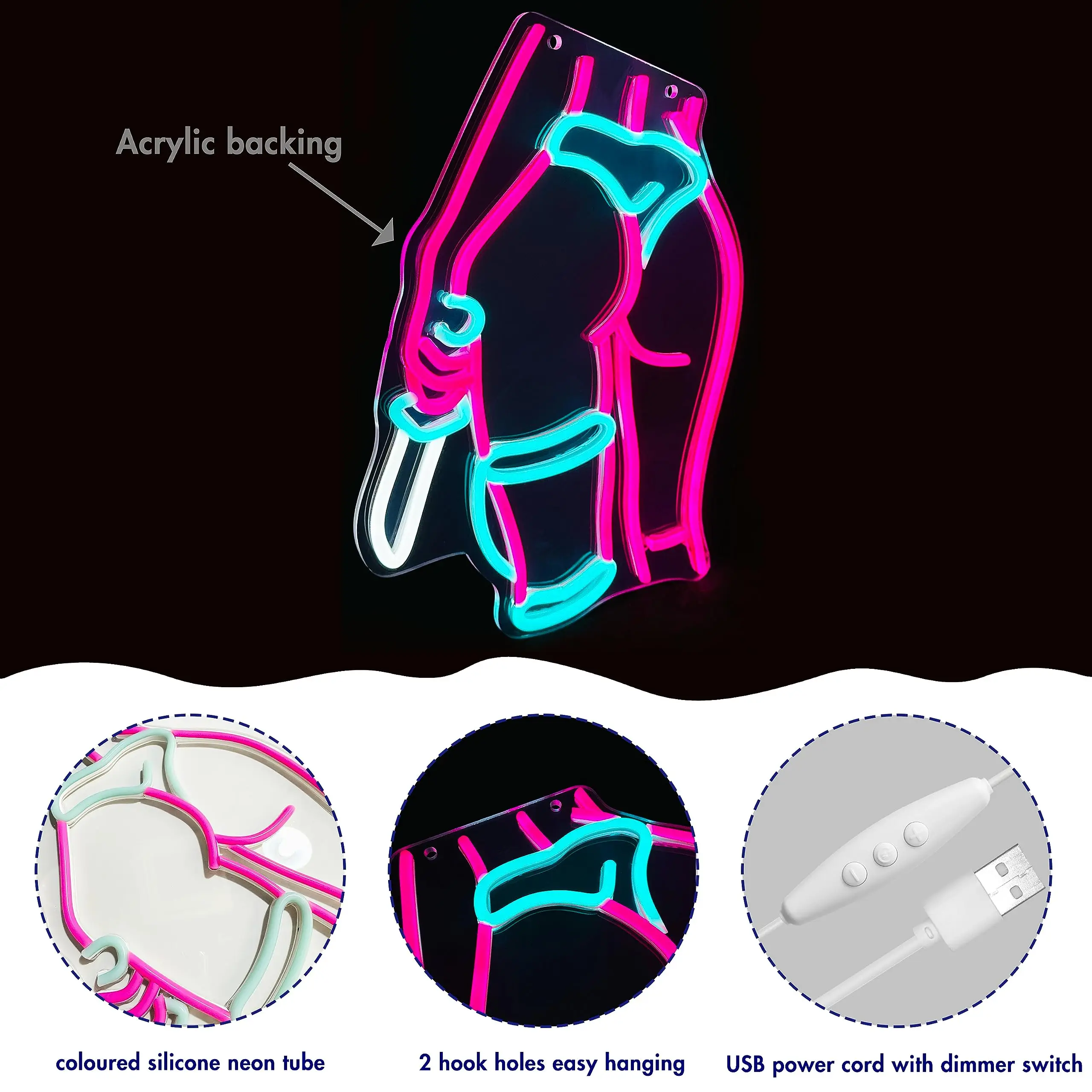 살인 소녀 네온 사인 레이디 백 네온 벽 장식, 섹시한 레이디 나이프 장식, 핑크 LED 네온 휴일 생일 선물