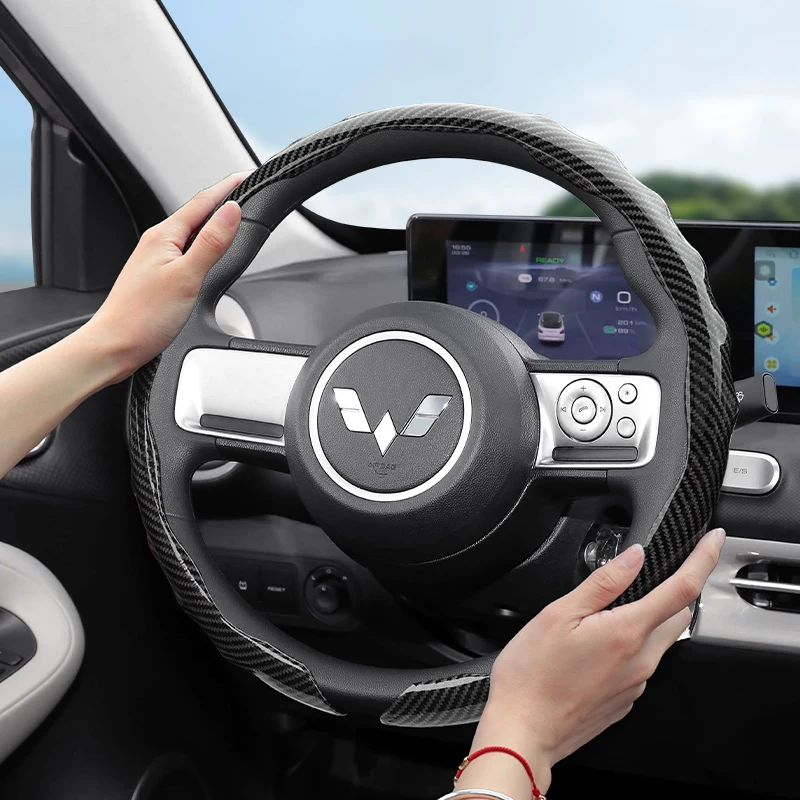 

Suitable for Wuling Carbon Fiber Texture Steering Wheel Cover Snap-On Wave-Shaped Sports Design Protective Shell Alvez Air Confero Cortez Formo Max Groove Mini Ev Starlight S Hongguang Truck S3 Landauv S1