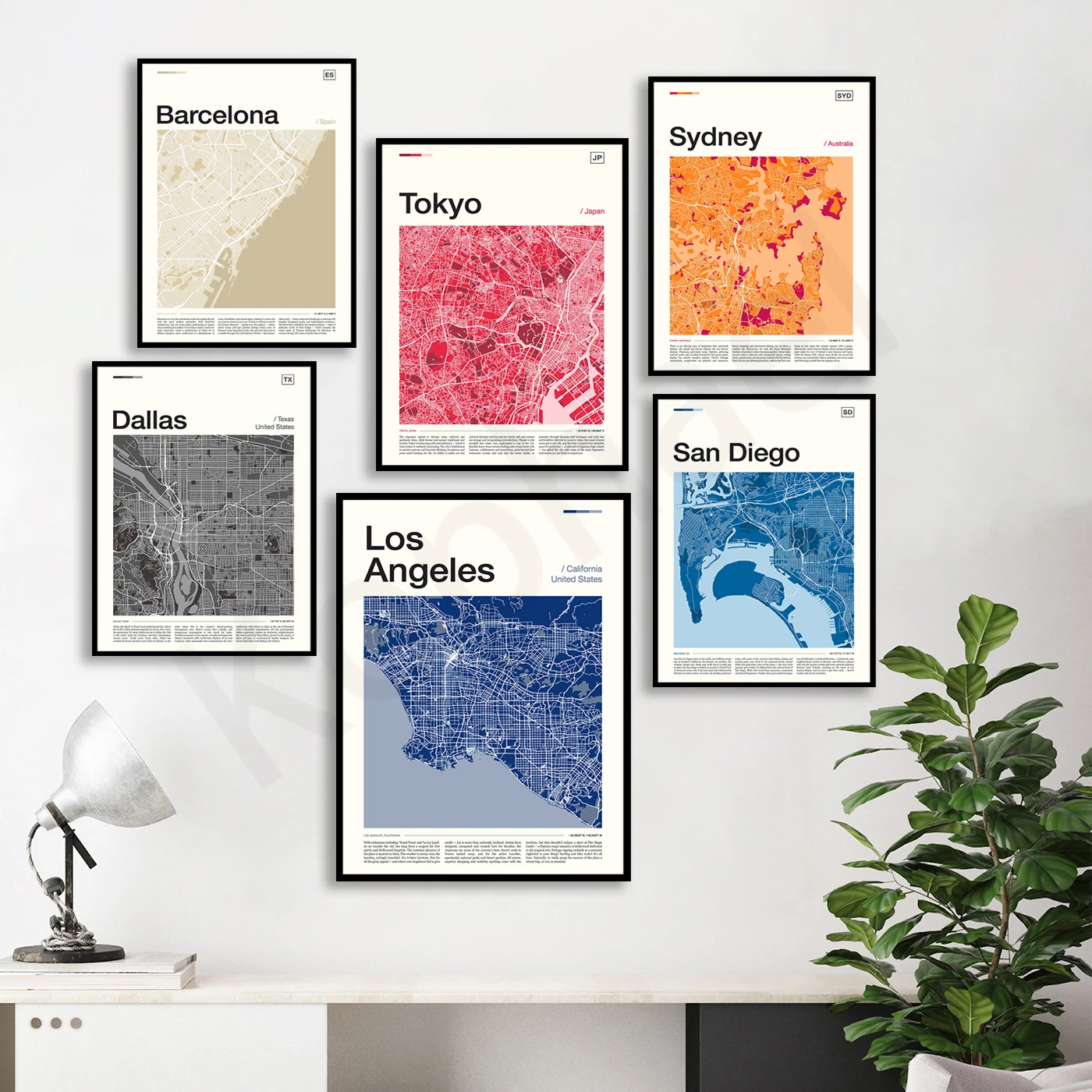 Los Angeles Barcelona Tokyo Sydney Dallas San Diego Atlanta Seoul Chicago Portland. City Travel Map Poster