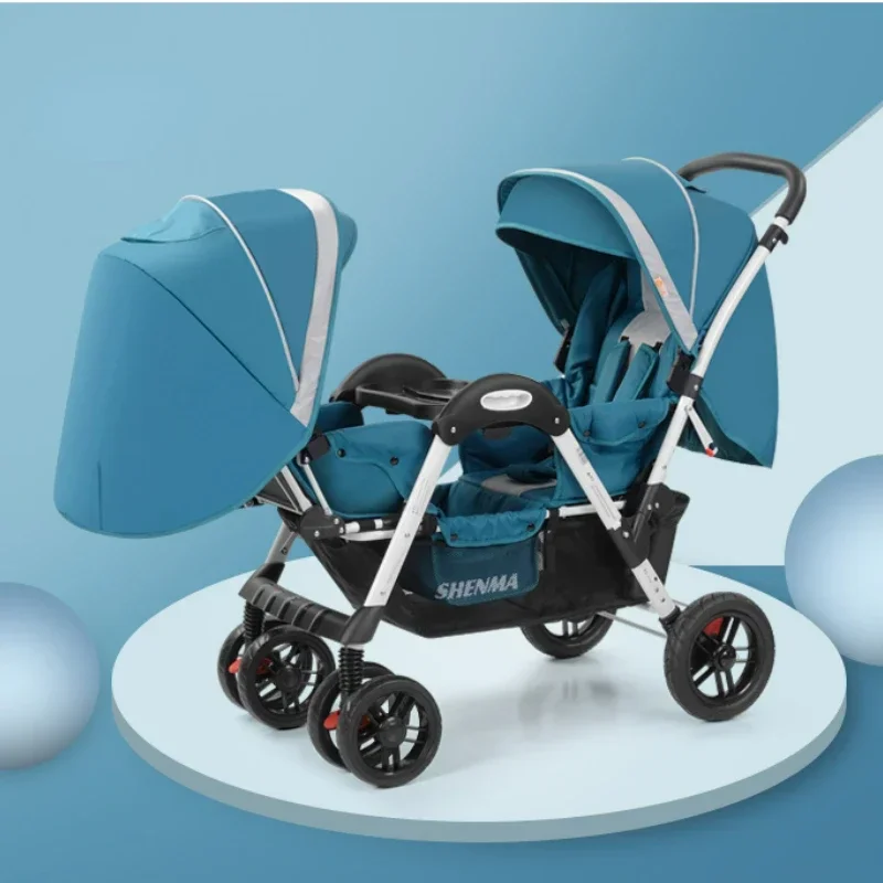 

Comfortable Large Space Twin Strollers Face To Face Can Sit and Lie Lightweight Folding Second Child Baby Stroller for Twins