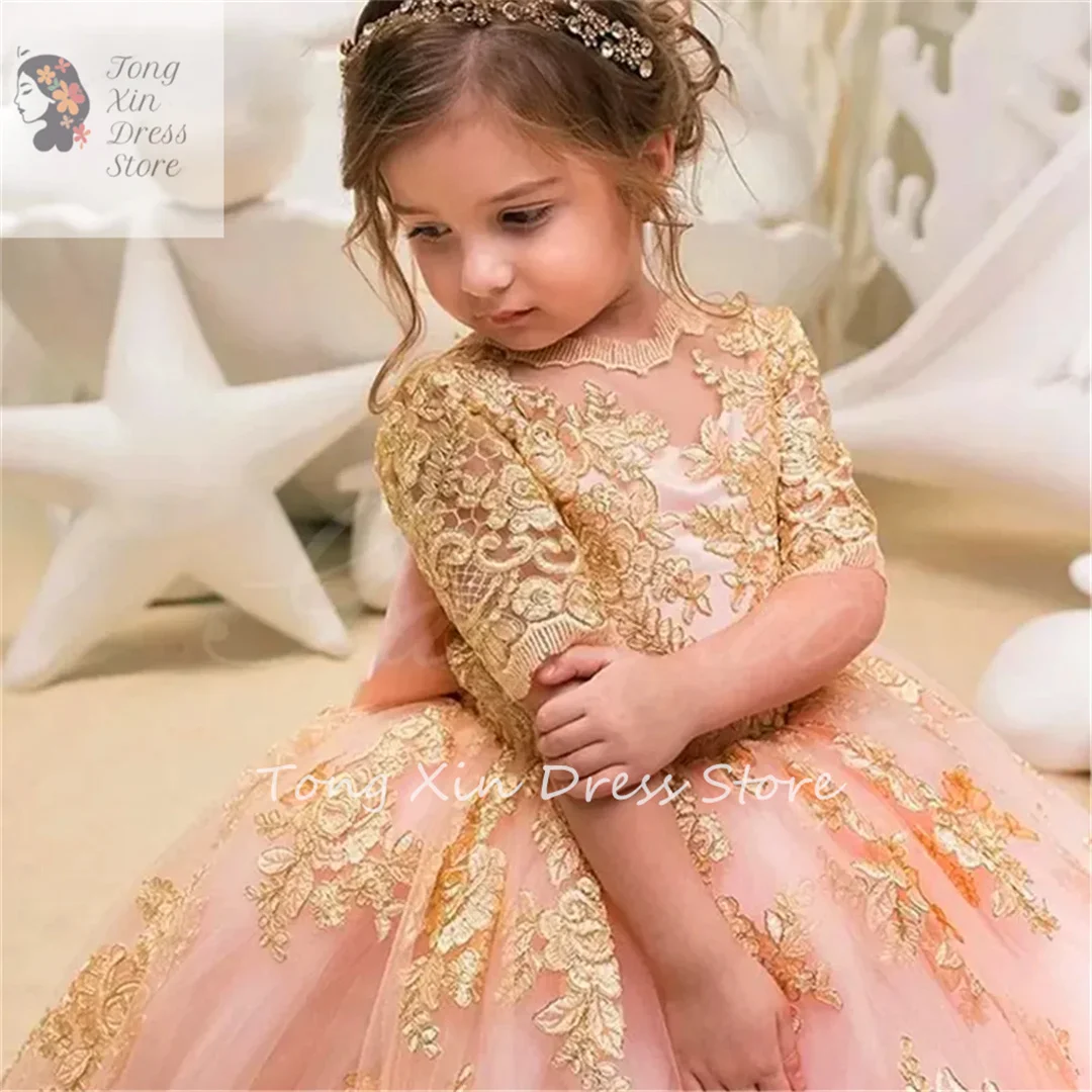 

Classical Half-sleeve Fluffy Lace Printing Flower Girl Dress Princess Ball First Communion Dresses Surprise Birthday Present