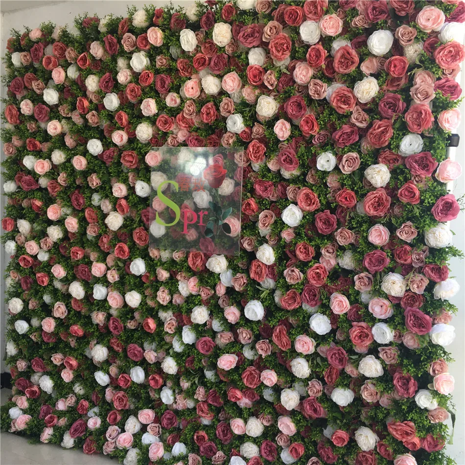 SPR Customized Backdrop For Wedding Decor Fabric Plastic White Pink Rose Wisteria Silk Artificial Roll Up Wall Flower