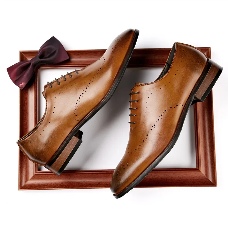 

2024 Leather For Men New Spring Carved Office Derby Formal Business Oxford Single Shoes Handmade Color Polishing мужская обувь