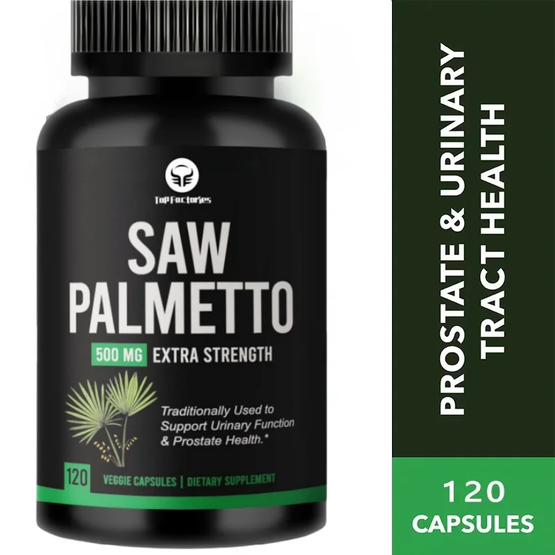 Suplemento de próstata Saw Palmetto masculino, bloqueador DHT para crescimento capilar e minção frequente reduzida, cápsulas veganas, 120 contagens