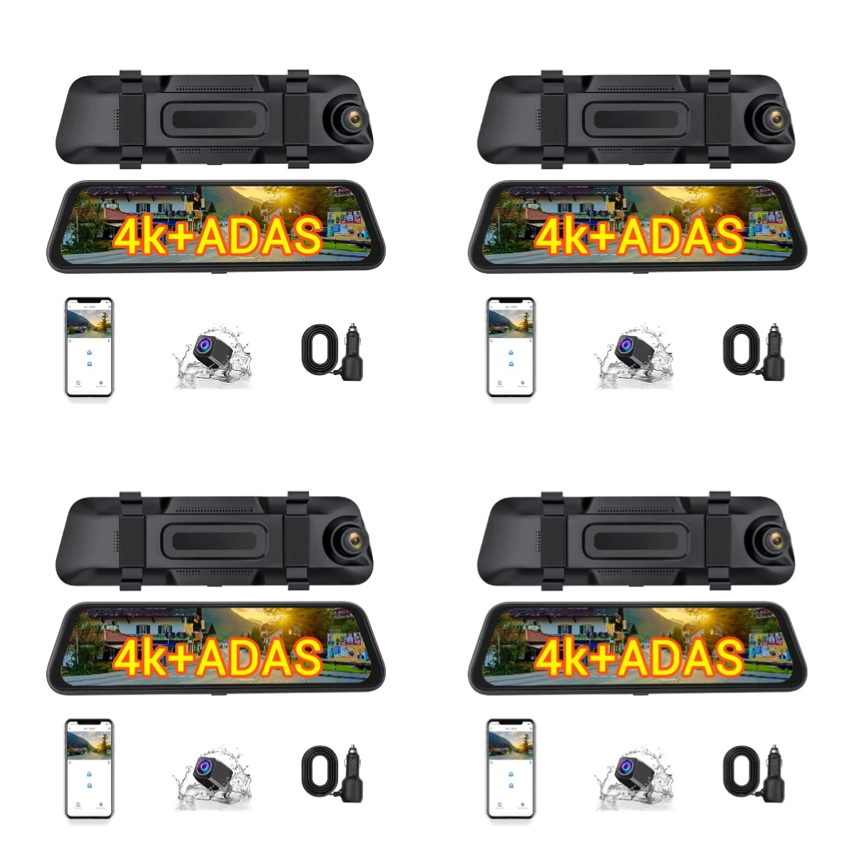Front 4K and Rear 1080P, with ADAS BSD Intelligent Driving Assistance and WIfi Mobile Connectivity