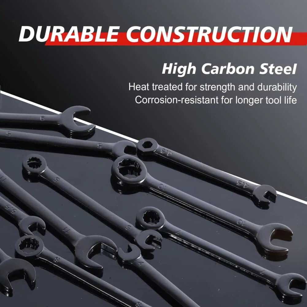 Tight-space Spanners 10PC Wrench Set Blackened Finish Enhanced Grip Compact Storage Pouch Wrench Metric 4mm-11mm
