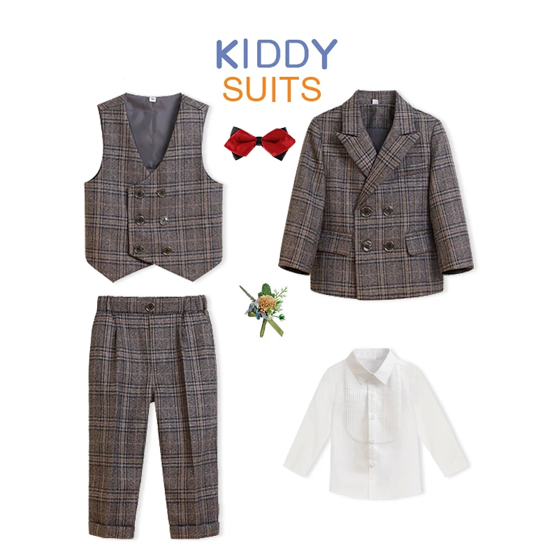 

Children Clothes Set for Kids Boys Wedding Formal Outfit Set Gentleman Ring Lattice Clothing Perform Tuxedo Blazer 3PCS Suits