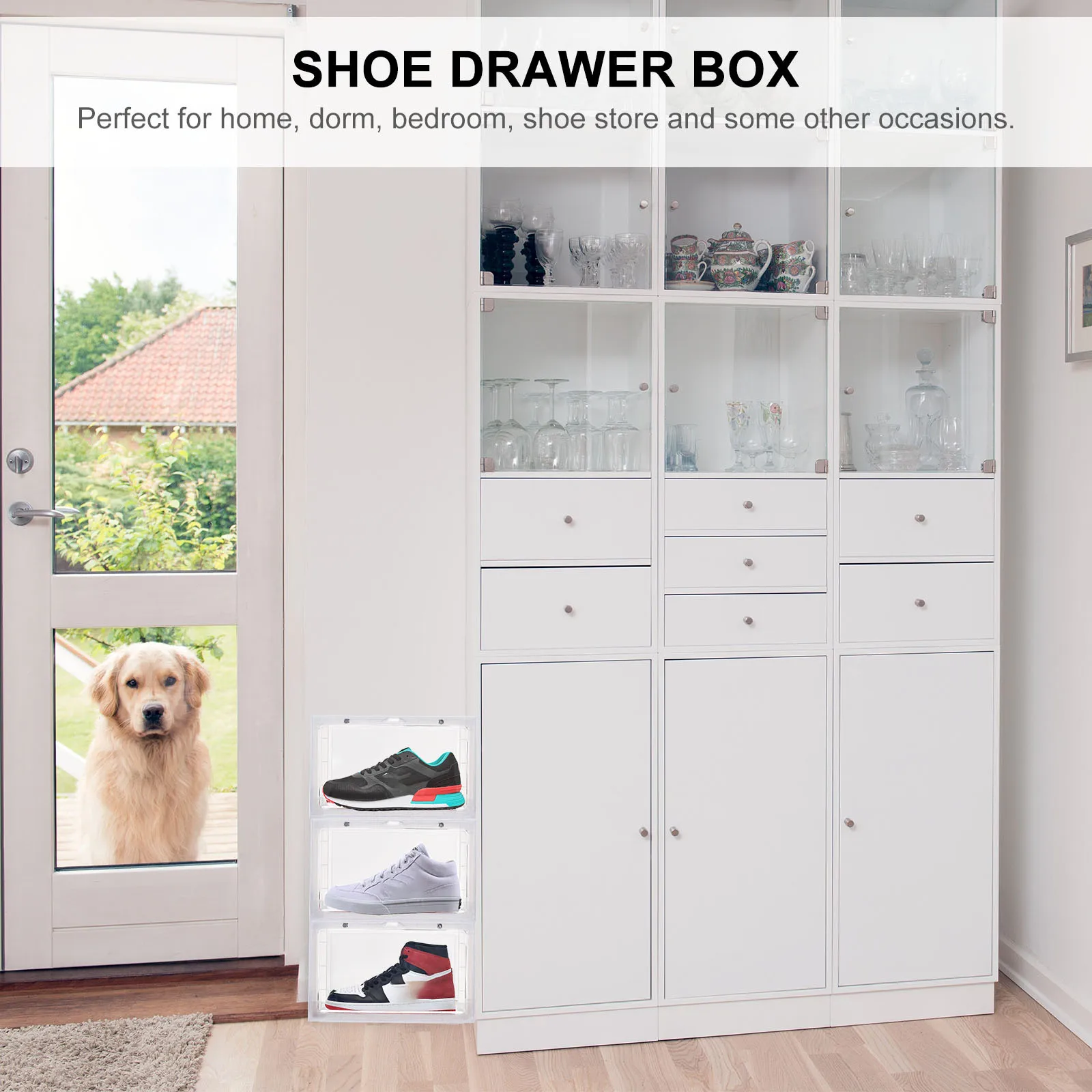 

Shoe Storage Box Stackable Plastic Organizer Home Dorm Bedroom Shoe Store Space Saver Tidy Solution Sneakers Container