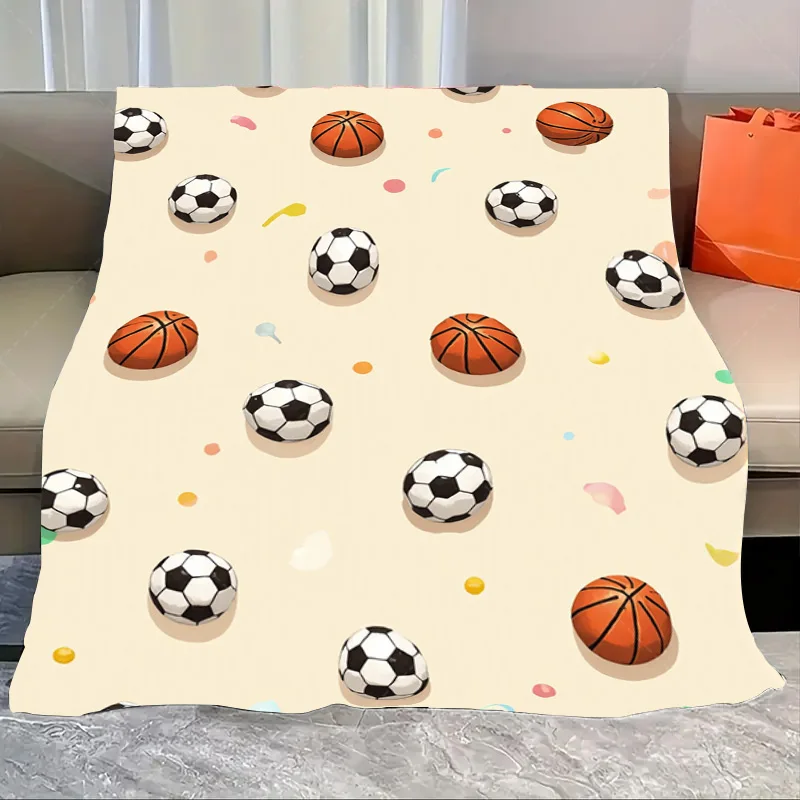 

1pc Flannel Blanket Sports Ball Print Soft Blanket for Kids Room Decor