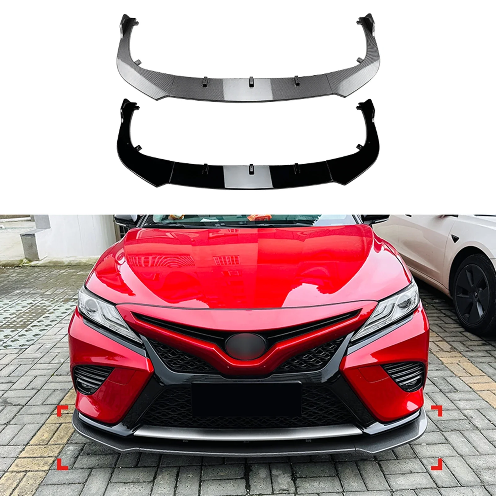 New！ Front Bumper Spoiler Lip For Toyota Camry 8th Sport 2018 2019 2020 Carbon Fiber Look/Glossy Black Car Lower Splitter Protec