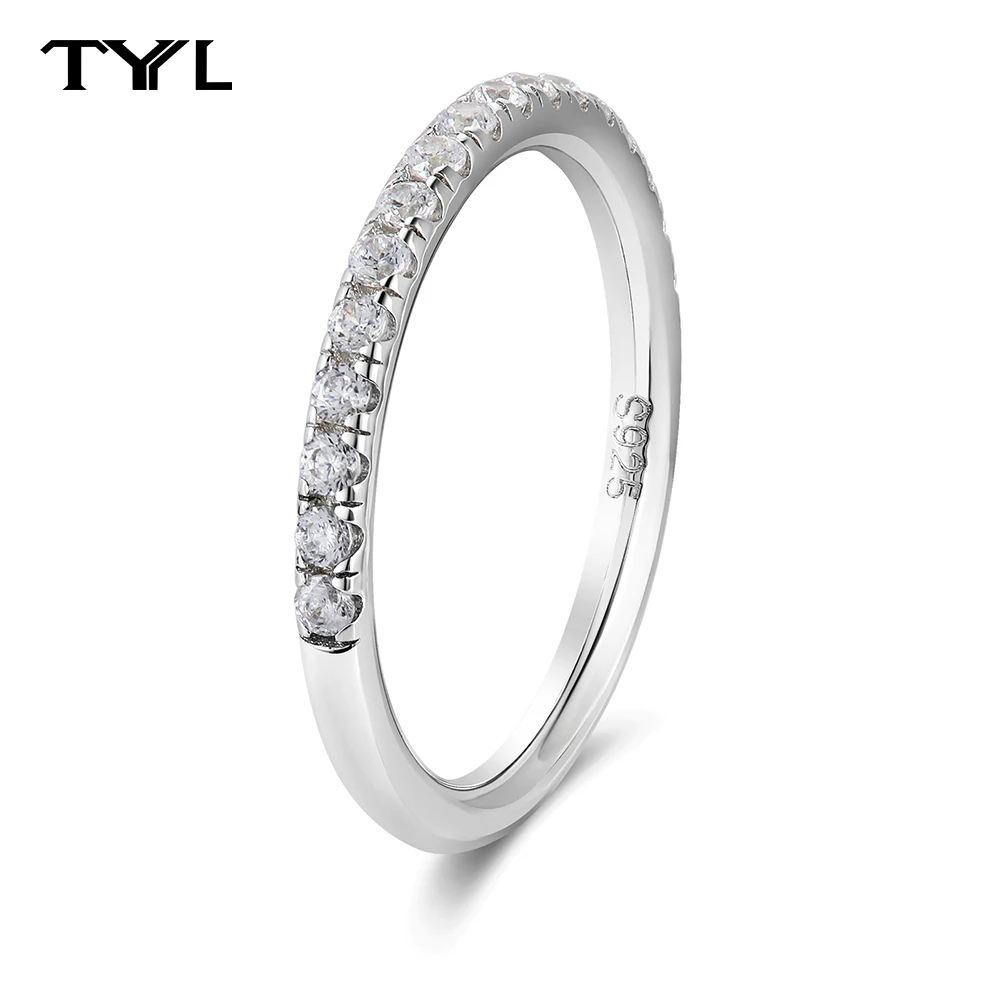 

TYYL Round Cut Half Moissanite Eternity Stackable Band Solid S925 Sterling Silver Lab Created Diamond Wedding Rings for Women