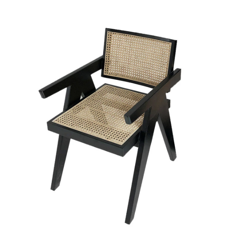 Modern rattan outdoor garden chair solid wood leisure dining chair