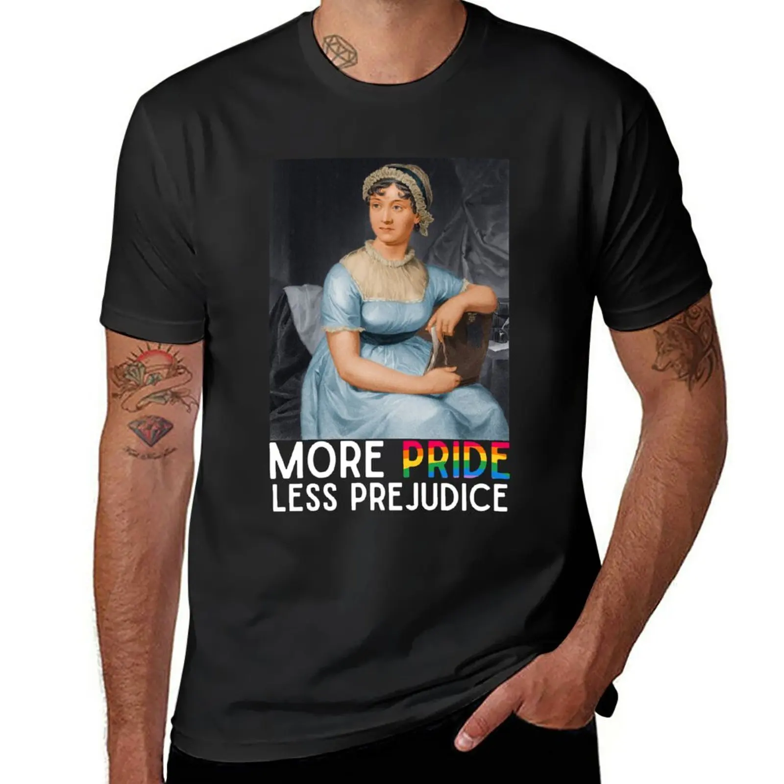 

New More Pride Less Prejudice Jane Austen novel T-Shirt custom t shirts design your own graphics t shirt t shirt men