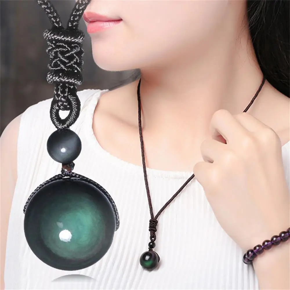 1PC Obsidian Stone Pendant NecklaceRound Ball Round Ball Shape Necklace Fashion Jewelry Lucky Amulet Gifts Fashion Jewelry