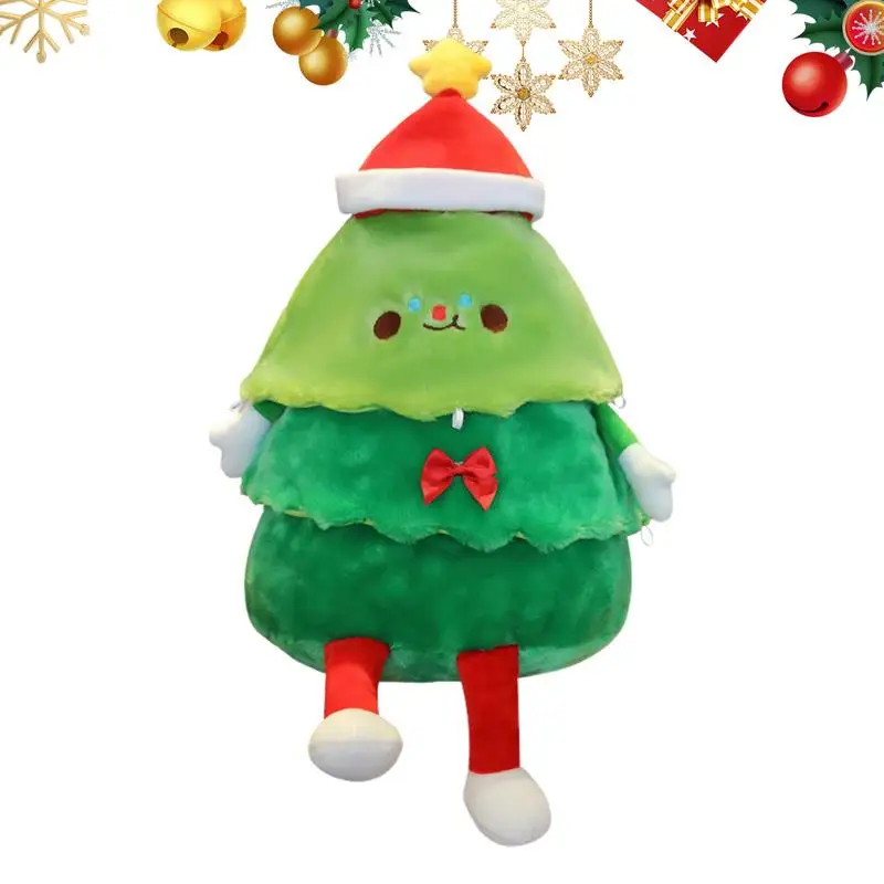 Almohada de tiro de árbol de Navidad, juguete de felpa de peluche Musical con luz, estrella superior, pino verde