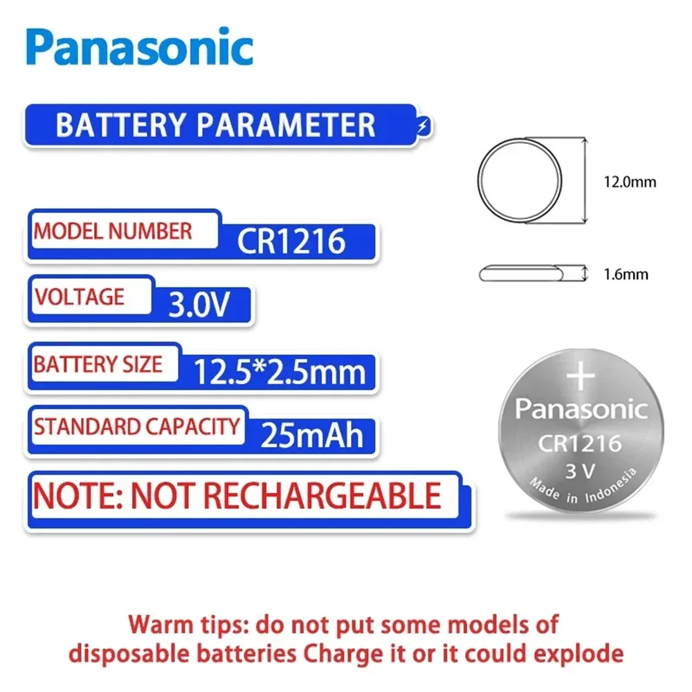 Panasonic CR1216 3V Lithium Button Battery BR1216 LM1216 DL1216 5034LC ECR1216 Coin Cell Watch CR 1216 Batteries for Toy Remote