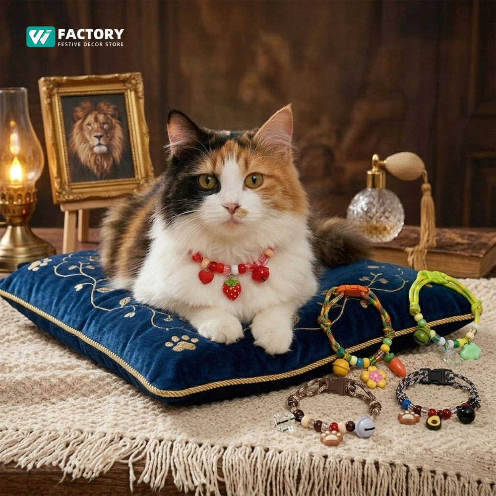 Haustier-Perlenkette Zubehör Hautfreundliches Geflochtenes Seil-Halsband für Hunde und Katzen Verstellbares Glockenhalsband Anti-Verlust Sicherheits-Haustierzubehör – Detail 6