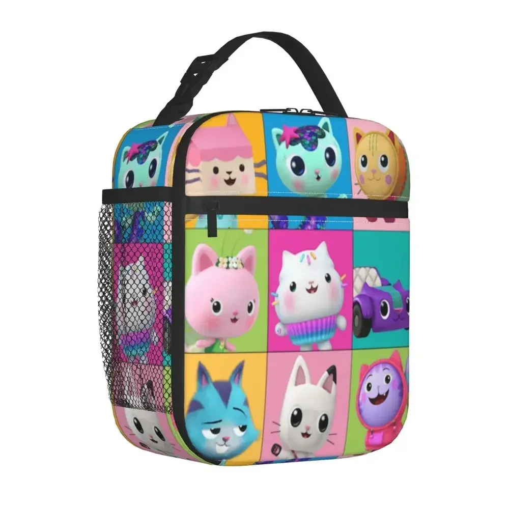 Gabbys Dollhouse Characters Portable Lunch Box Women Waterproof Kitty Cat Cartoon Thermal Cooler Food Insulated Lunch Bag School