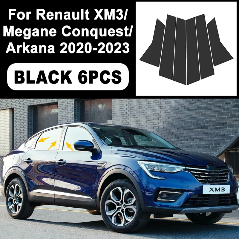 

Glossy Black B C Pillar Post Cover Car Sticker For Renault XM3 Megane Conquest Arkana 2020-2023 Window Door Decorative Accessory
