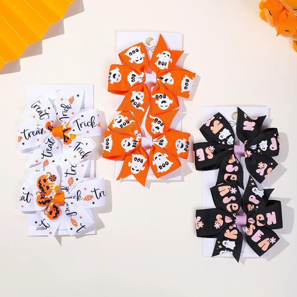 3.14inch Halloween Pumpkin Ghost Candy Hair Bow Clips Halloween Hair Accessories for Kids Girls Hairpins Children Headwear