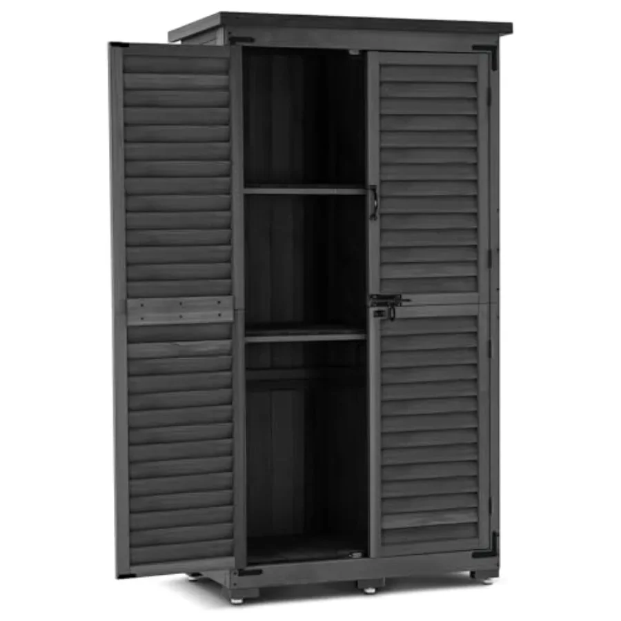 Outdoor Storage Cabinet: Wooden Shed with Shelves, Natural Wood Tone, Weather-Resistant Design for Garden or Patio Use