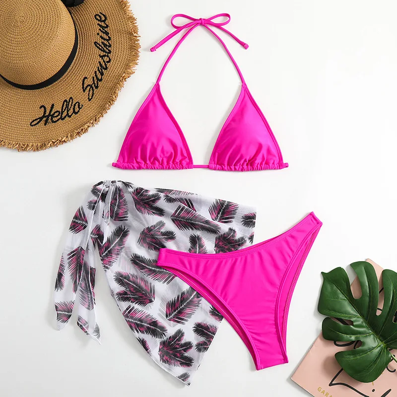 Badmode Vrouwen Badpak Bikini 2024 Nieuwe Drie Stukken Bladeren Print String Badpak Dames Zomer Bikini Set Met Strand Rok