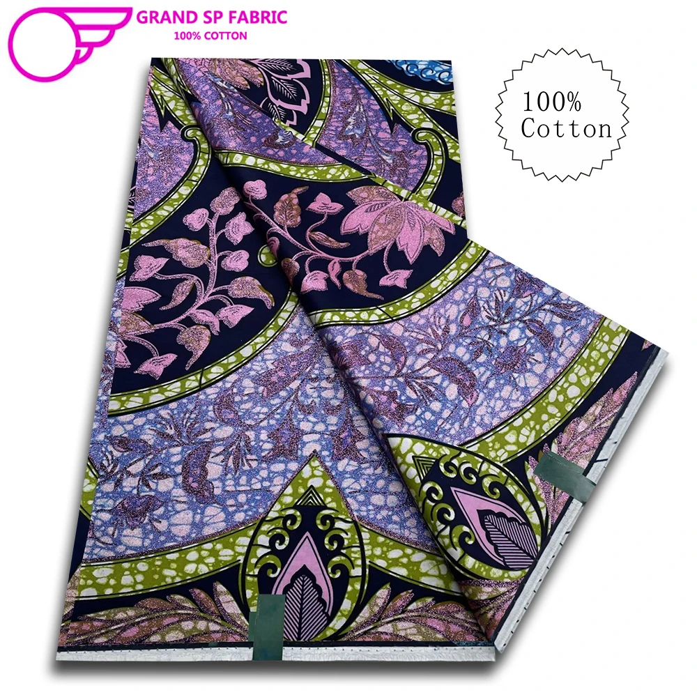 Imagem -02 - Grand-african Wax Print Tecido Ankara 100 Algodão Tecido de Cera para Vestido de Costura Jardas Vl51 Super