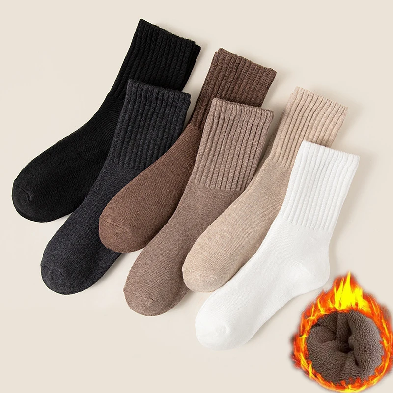 1/5 Paar Winter-Socken aus verdickter Wolle für Damen, atmungsaktiv, bequem, Plüsch, niedrige Röhre, Schneesocken, koreanische einfache warme Kaschmirsocken – Detail 6