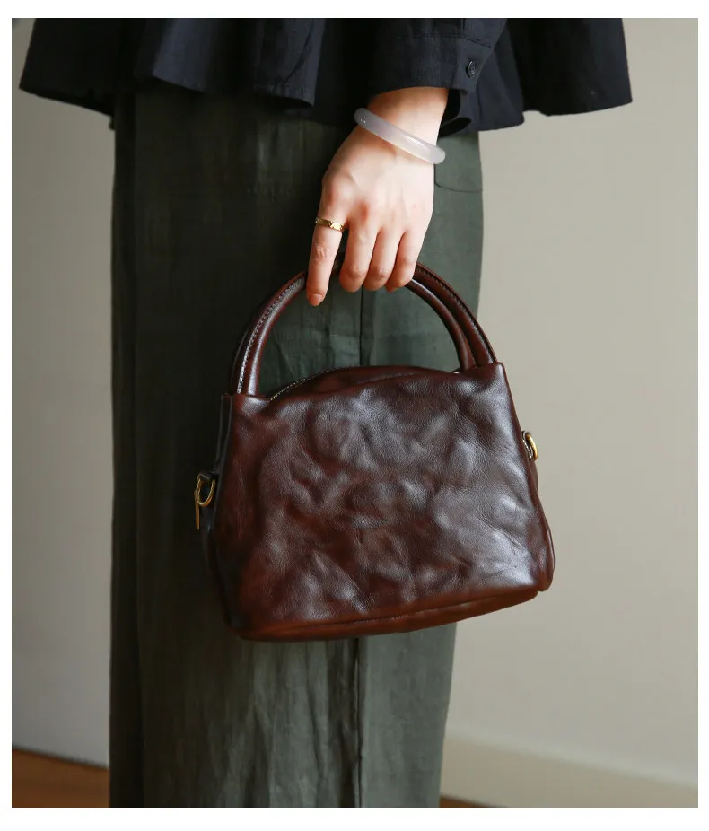 PNDME Vintage handgefertigte Damen-Handtasche aus erstklassigem Rindsleder, modische Designer-Luxus-Umhängetasche aus echtem Leder für Frauen. – Detail 1