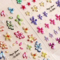 5D Jelly Flowers Nail Art Sticker Emboss Colorful Lilys Flowers Self-Adhesive Nail Decals for Nails DIY Manicure Decoration