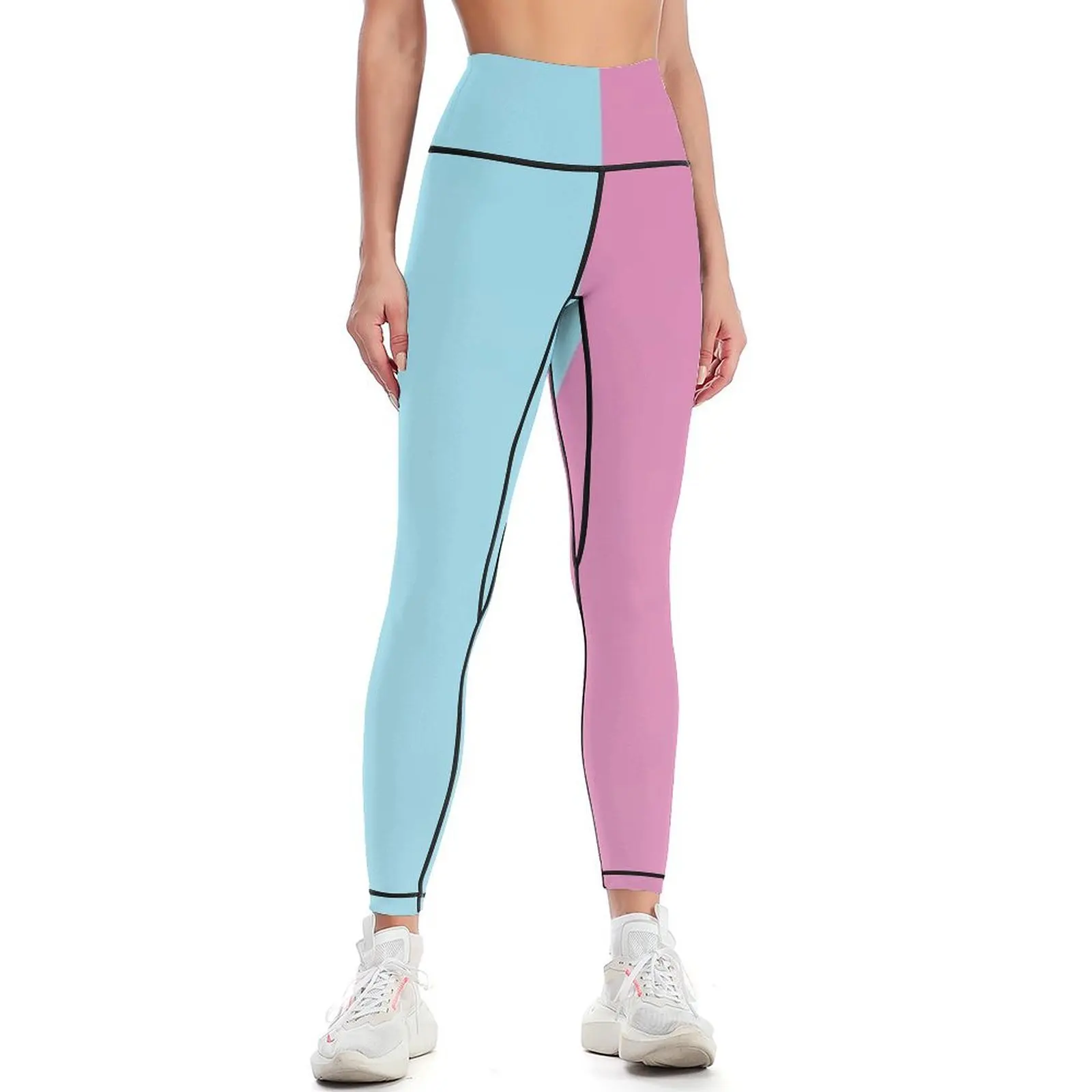 

Two-tone Cyan & Pink (#9ADAEC x #E487B8) Minimal Vertical Design Leggings sport pants gym clothing Womens Leggings