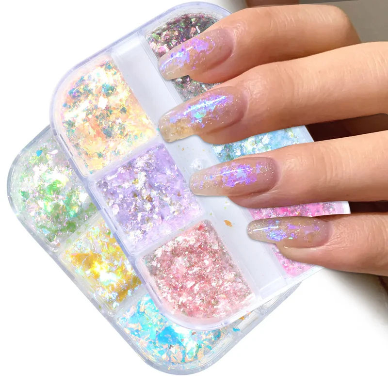 Aurora Iriserende Opale Glitter per unghie Sirena Chrome Poeder Refletterende Edelweiss Ijs Sneeuw Nagels Vlokken Set di decorazioni per smalto gel