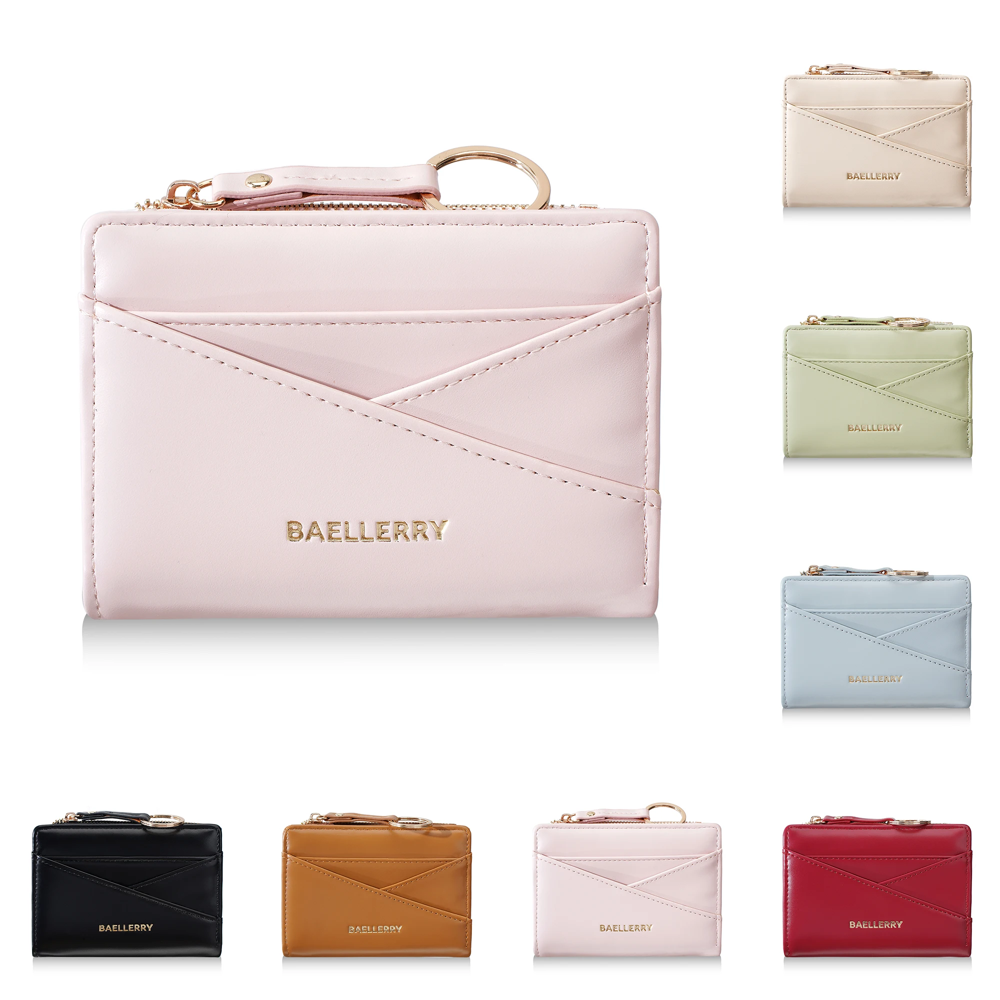 1Pcs-Aellerry High-Quality Pu Leather Women's Short Wallet, Macaron Solid Color Simple Embossed Women's Wallet, Keychain Design, Gift for Girlfriend