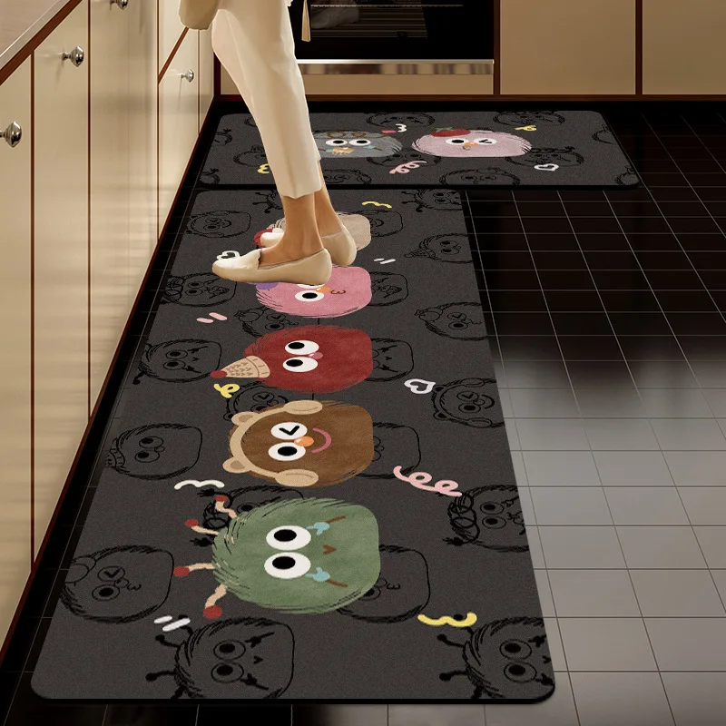 

VIKAMA Cartoon Style Kitchen Two-Piece Set Diatom Mud Floor Mat Bathroom Entrance Door Anti-Slip Floor Mat Home Decoration