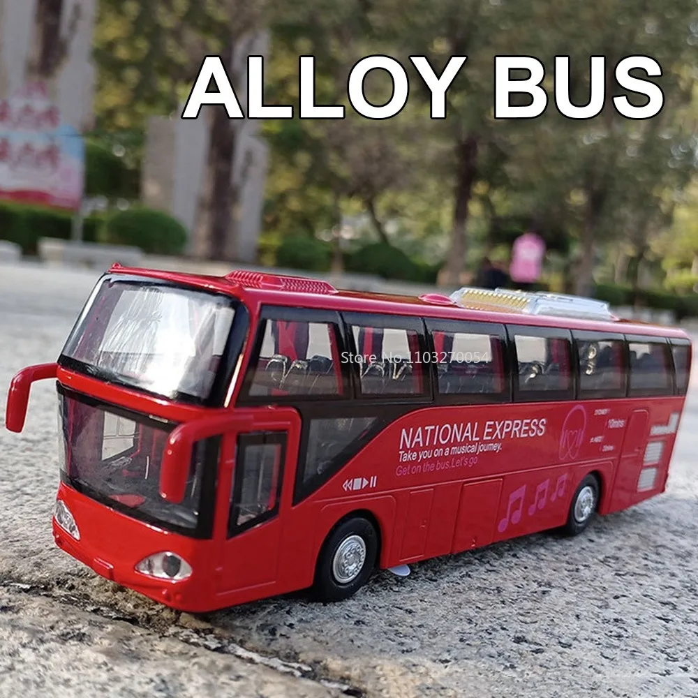 

7.7 inches Long Distance Passenger Bus Model Alloy Diecasts Toy Sound Light Pull Back Travel Bus for Kids Toys Educational Gifts