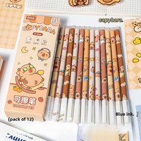 12Pcs/Lot Cute Erasable Neutral Pens Cartoon Capybara Panda Gel Pen 0.5mm Blue Ink Students Writing School Office Stationery