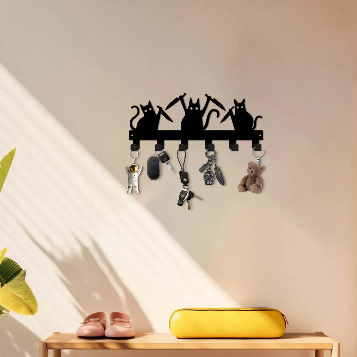 CIFBUY Devil Cat Metal Key Holder Wall Mount Iron Hook Rack for Entryway Kitchen Bathroom Office Hanging Keys Coats Hats