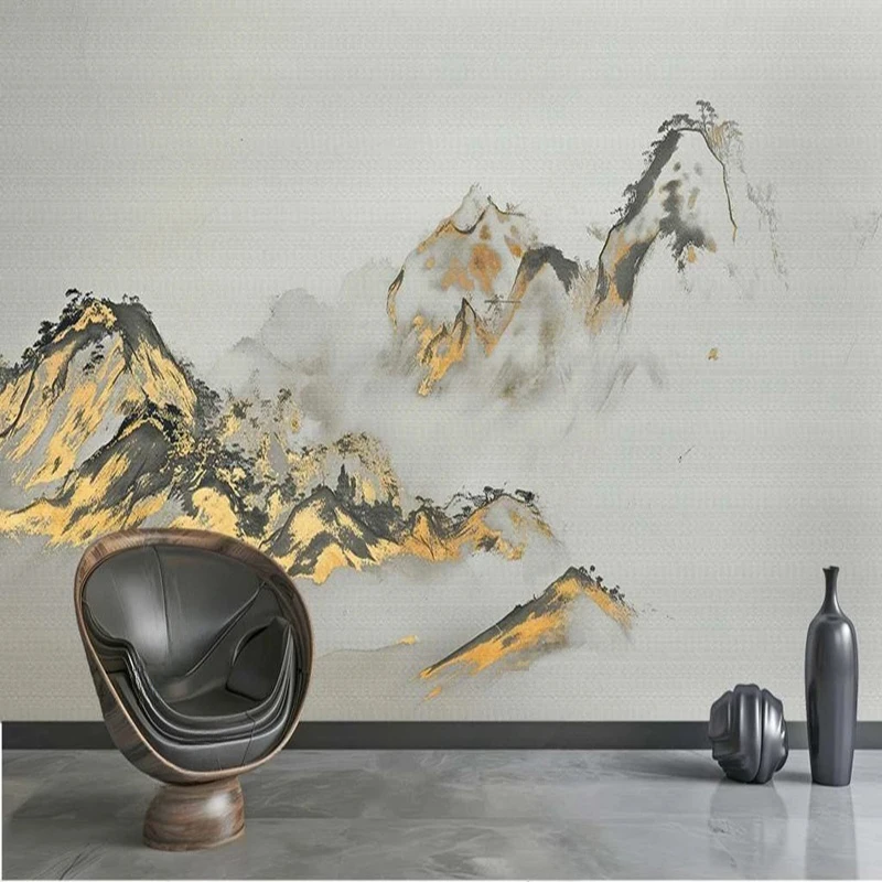 

New Chinese Style Hand-Painted Abstract Mountain TV Sofa Background Wallpaper Custom Mural Art 3D Textured Wall Coverings