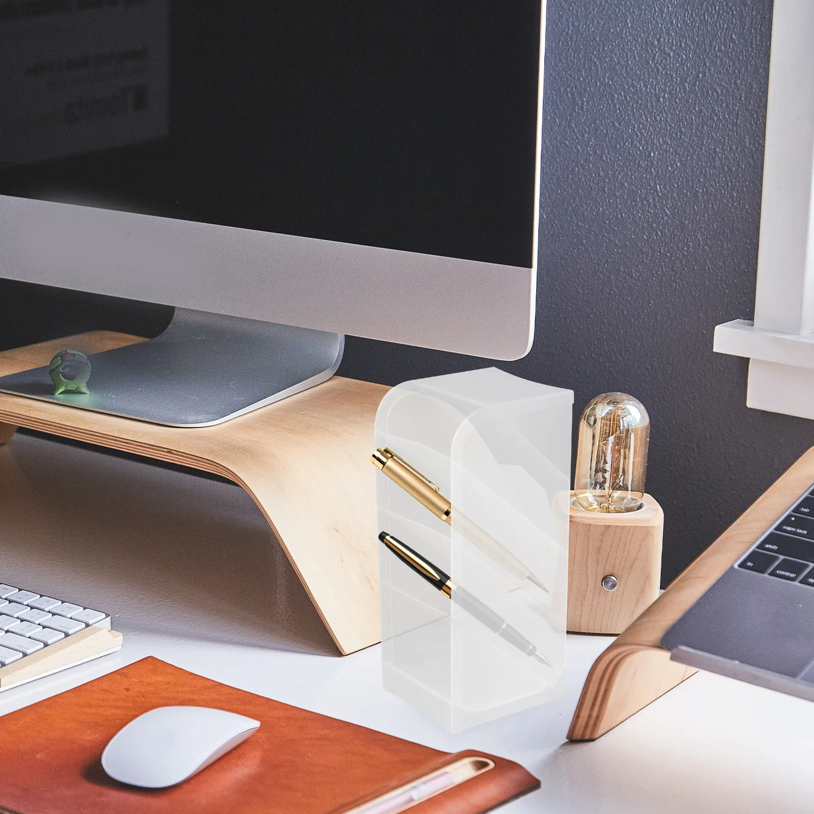 3Pcs PU Vertical Pen Organizer Multi Compartment Desk Pen Holder Pencil Cup Makeup Brush Pot Stationery Storage Holder Office