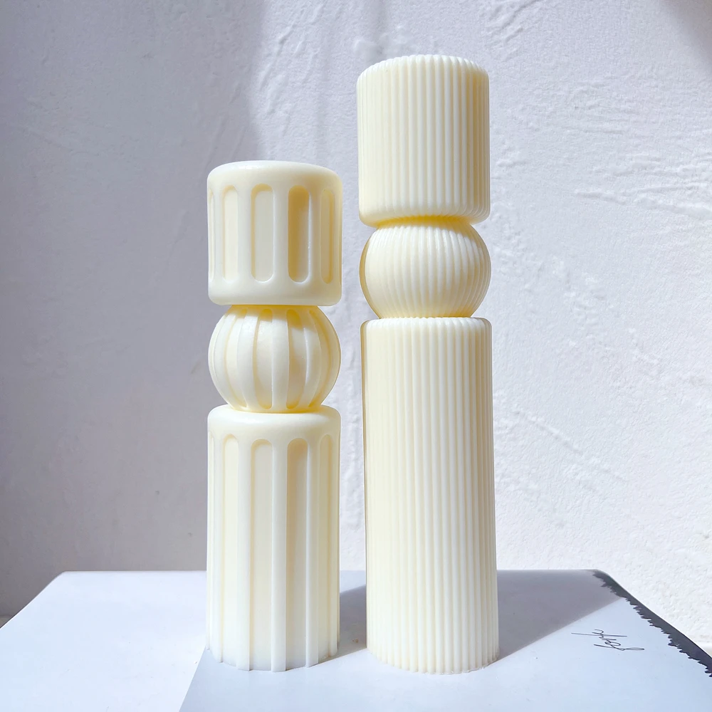 6 Designs Column Ribbed Pillar Candle Mold CylinderTemplate Silicone Molds Geometric Home Decor Striped Soy Wax Mold