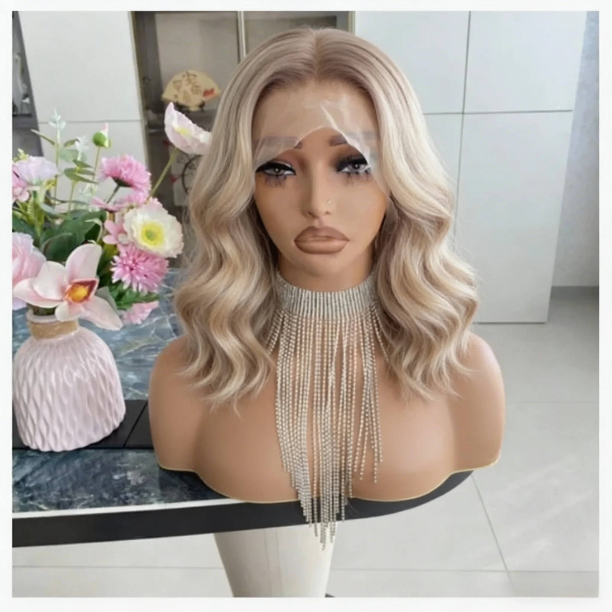 

Soft Highlight Blond Wave Hair 150 density and 13×4 100%human hair wig lace front wig, with baby hair pre plucked
