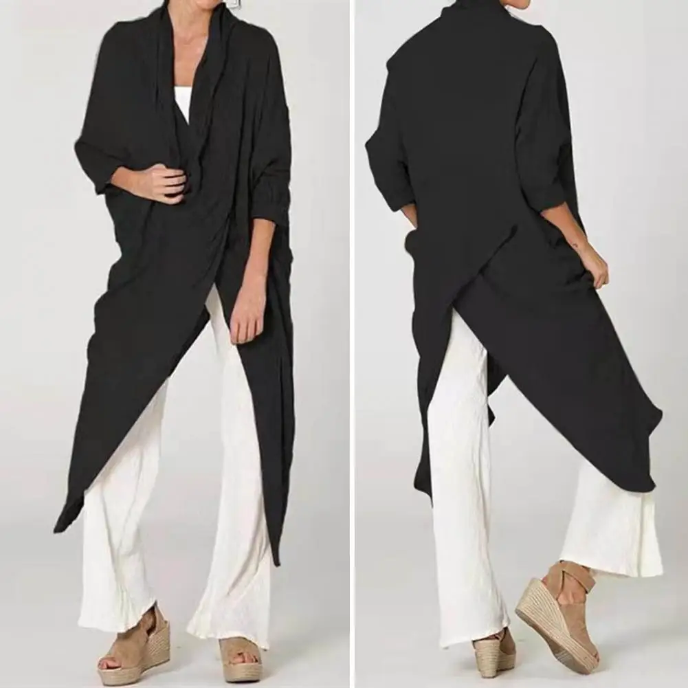 

Long Sleeve Blouse Fashionable Women's V-neck Long Sleeve Tops Stylish Split Design Solid Color Loose Fit Maxi Shirt for Casual