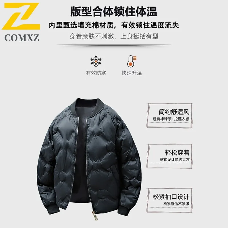 COMXZ 2025 Autumn Winter Baseball Collar Cotton Jacket Unisex Thick Warm Casual Fashion Coat Outdoor lightweight windbreaker