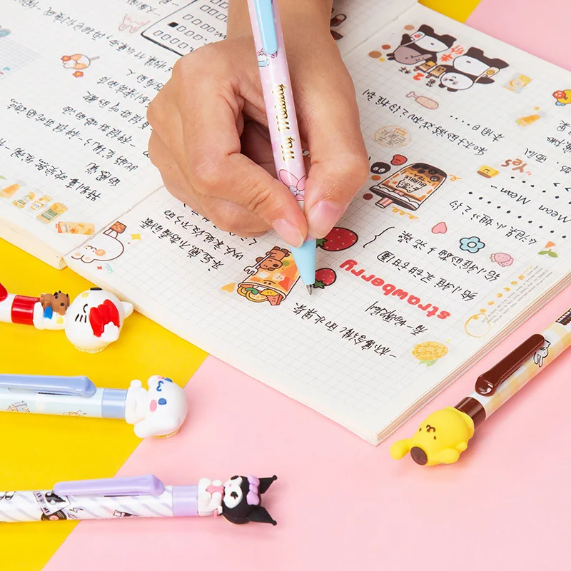 6/36pcs Sanrio  Gel Pen Kawaii Hello Kitty Kuromi Girls Cute Cartoon Signature Pen Black 0.5mm Student Stationery Wholesale