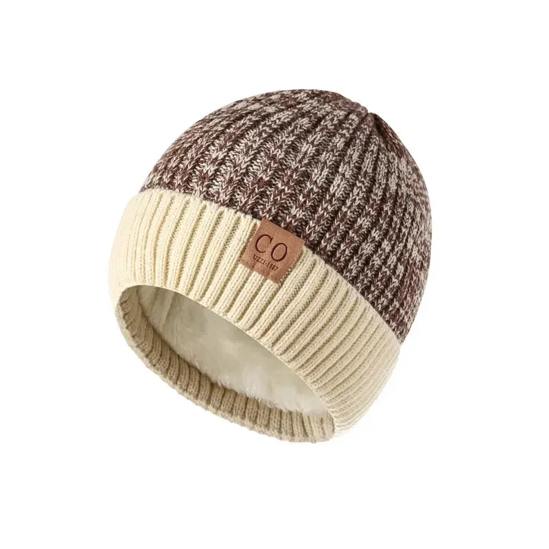 New Unisex Two-Tone Winter Hats Add Fur Lined Men And Women Fashion Warm Beanie Cap Casual Winter Knitted Hats