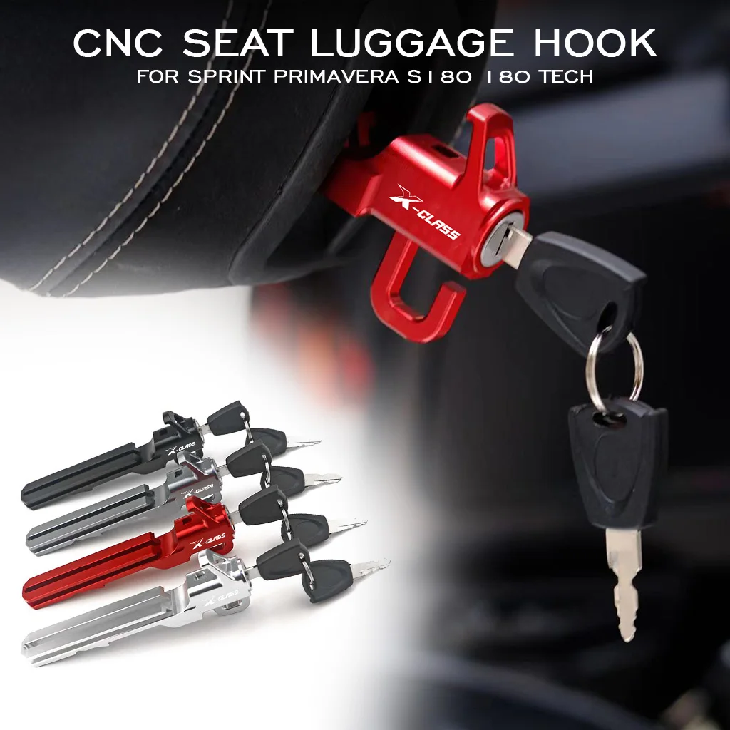 For VESPA Sprint Primavera S180 180 Tech 2026 Scooter CNC Aluminum Lockable Seat Hook Anti-Theft Helmet Luggage Hanger Holder